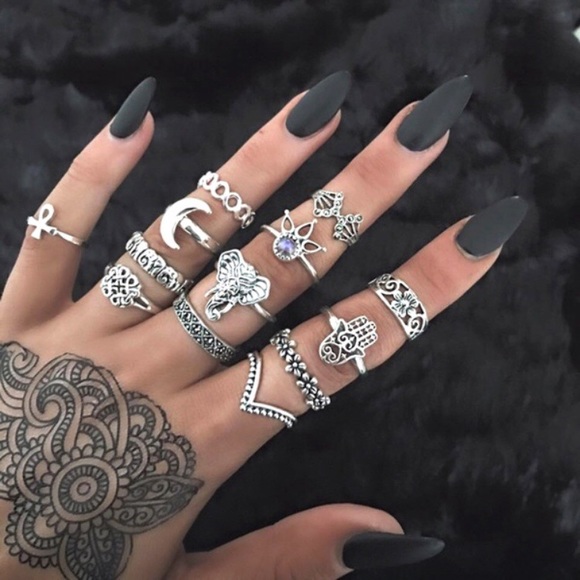 13 Piece BoHo Antiqued Silver Midi-Ring Set - Picture 12 of 12
